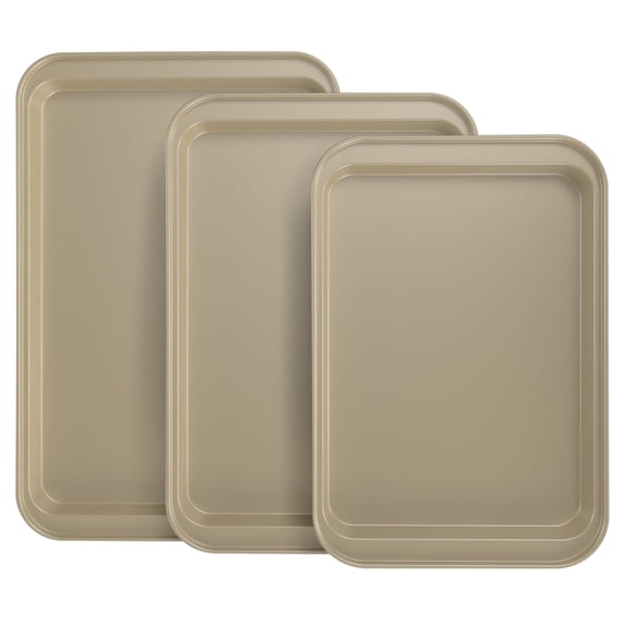 GPED Nonstick Carbon Steel Baking Sheet Set, 3-Piece Stackable Cookie Sheet Bakeware Set, 19/17/15 inch, Carbon Steel BPA Free Cooking and Baking Trays for Cakes and Cookies, Oven Safe (450°F), Gold