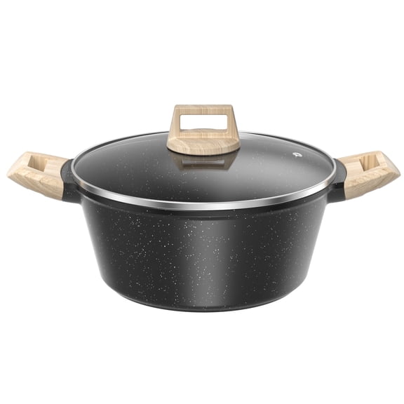 GPED Nonstick Stock Pot with Lid, 4.5QT Stockpot Pasta Cooking Pot , Granite Casserole Soup Pot, Non Stick Stew Pot Cookware for Stews, Soups, Compatible with All Stovetops(Black)