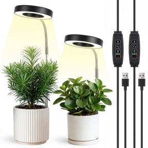 GPED Plant Grow Light, LED Growing Light for Indoor Plants, Full Spectrum Desk Growth Lamp w/ Automatic Timer(3/9/12Hrs) & Height Adjustable, 10 Dimmable Brightness for Small Plants, 2 Packs, Black