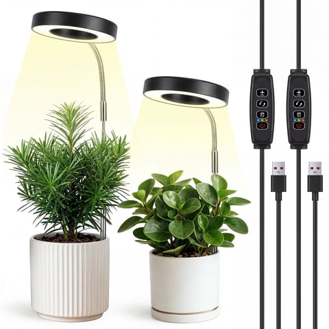 GPED Plant Grow Light, LED Growing Light for Indoor Plants, Full Spectrum Desk Growth Lamp w/ Automatic Timer(3/9/12Hrs) & Height Adjustable, 10 Dimmable Brightness for Small Plants, 2 Packs, Black