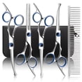 thumbnail image 1 of GPED Professional Dog Grooming Scissors Kit, 6 in 1 Dog Grooming Scissors with Safety Round Tips, Heavy-duty & 4CR Stainless Steel, Sharp & Study Cat Grooming Shears Kit for Dogs Cats(Blue), 1 of 8