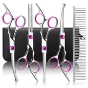 GPED Professional Dog Grooming Scissors Kit, 6 in 1 Dog Grooming Scissors with Safety Round Tips, Heavy-duty & 4CR Stainless Steel, Sharp & Study Cat Grooming S