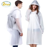GPED Reusable EVA Rain Ponchos for Adults, 2 Pcs Raincoats with Adjustable Hood and Drawstring, Emergency Waterproof Unisex for Women and Men, White