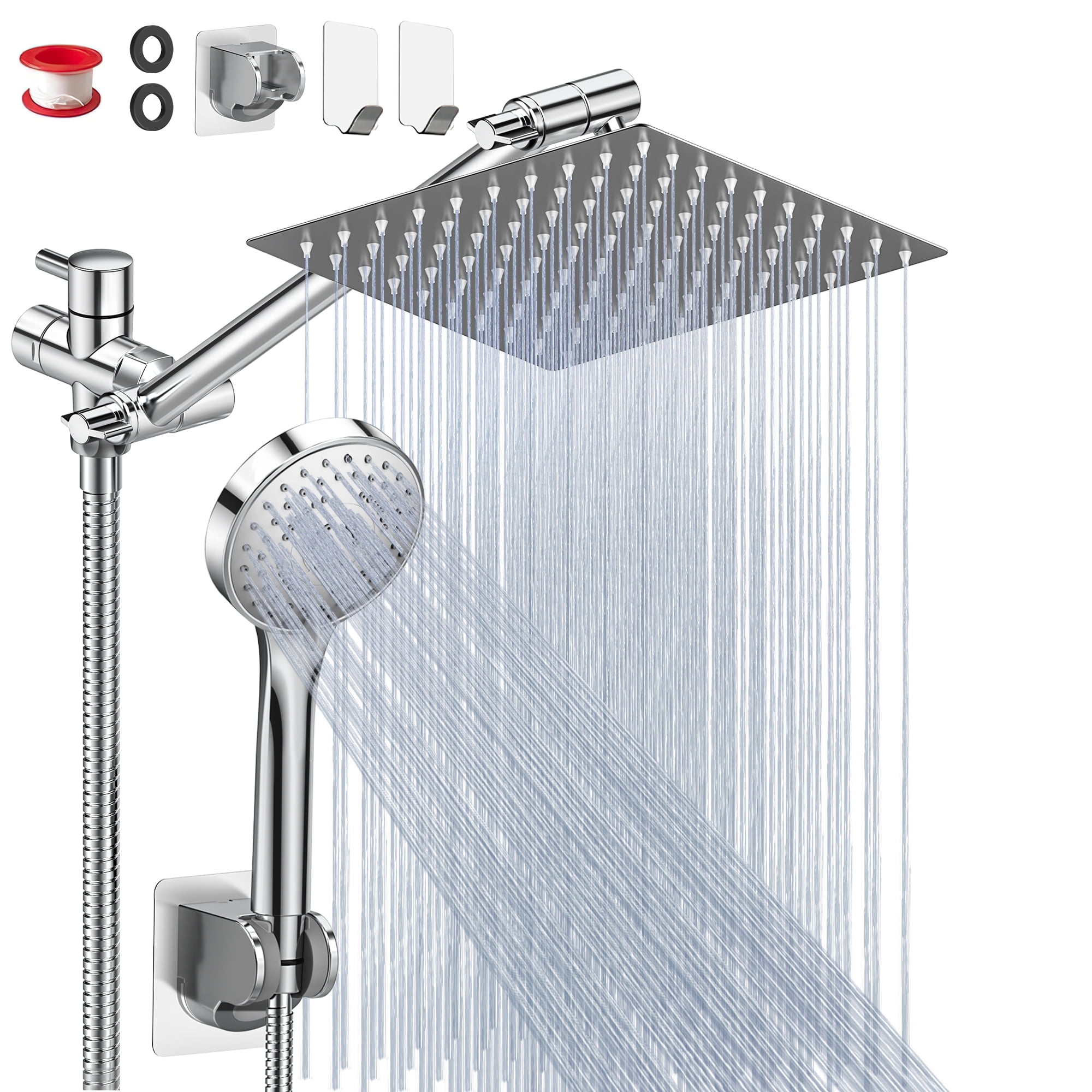 PDPBath 12 Metal Rainfall Shower Head Combined with Handheld Shower, High Pressure Rain Shower Head with 16 Adjustable Arc Extension Arc Arm 79 Extra Long Hose PDPBath 12 Metal Rainfall Shower Head Combined with Handheld Shower, High Pressure Rain Shower Head with 16 Adjustable Arc Extension Arc Arm 79 Extra Long Hose
