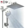 thumbnail image 1 of GPED Shower Head, 8” High Pressure Rainfall/Handheld Shower Combo with 11” Extension Arm(Adjustable Height/Angle), Handheld Shower Head with 5 Modes & Holder, Anti-leak 60" Hose, Chrome, 1 of 9