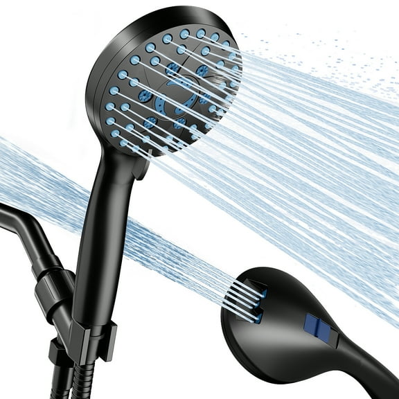 GPED Shower Head, High Pressure 7-mode Handheld Shower Head, Built-in Pause Mode & 2 Power Wash to Clean Tub,Tile & Pets, High Flow Shower Head w/ Wall & Overhead Brackets & 59" Stainless Steel Hose