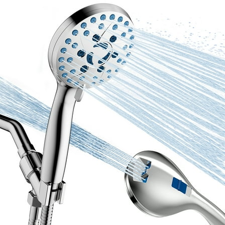 GPED Shower Head, High Pressure 7-mode Handheld Shower Head, Built-in Pause Mode & 2 Power Wash to Clean Tub,Tile & Pets, High Flow Shower Head w/ Wall & Overhead Brackets & 59" Stainless Steel Hose