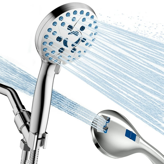GPED Shower Head, High Pressure 7-mode Handheld Shower Head, Built-in Pause Mode & 2 Power Wash to Clean Tub,Tile & Pets, High Flow Shower Head w/ Wall & Overhead Brackets & 59" Stainless Steel Hose
