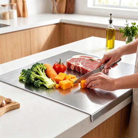 GPED Stainless Steel Cutting Board, 15.7" x 11.8" Metal Chopping Board for Kitchen, Dough Kneading Mat for Meat, Bread & Vegetables