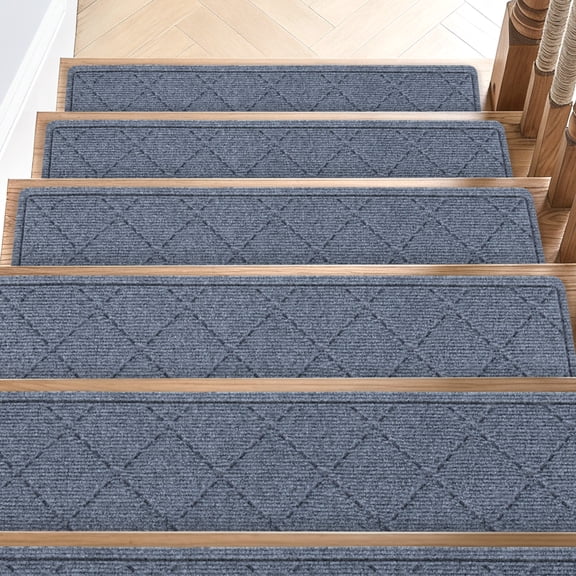 GPED Stair Treads 30"x8", 4 PCS Non-Slip Carpet Stair Treads for Wooden Steps, Rugged 4-Layer Build Stair Runner for Kids and Dog, Safety Polyester Peel and Stick Stair Treads with TPR Backing, Gray