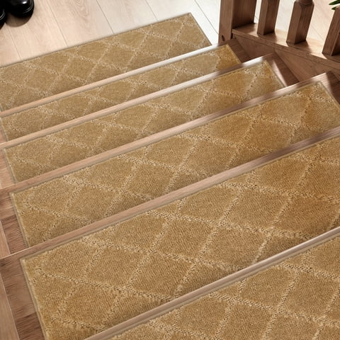 GPED Stair Treads 30"x8", 4 PCS Non-Slip Carpet Stair Treads for Wooden Steps, Rugged 4-Layer Build Stair Runner for Kids and Dog, Safety Polyester Peel and Stick Stair Treads with TPR Backing, Beige