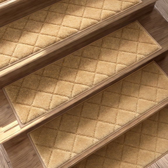 GPED Stair Treads Non-Slip 30"x8"(4 Pcs), Carpet Stair Treads for Wooden Steps Indoor, Four-layer Reinforced Peel & Stick Stair Treads for Kid & Dog,Safety Polyester Stair Runner W/ TPR Backing,Beige