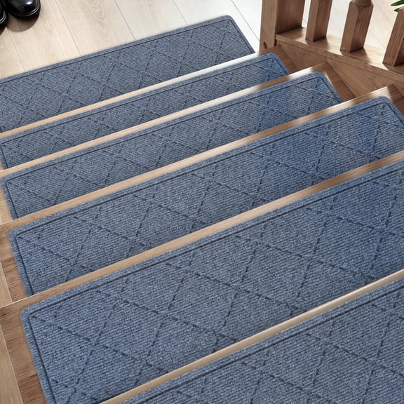 GPED Stair Treads Non-Slip 30"x8"(4 Pcs), Carpet Stair Treads for Wooden Steps Indoor, Four-layer Reinforced Peel & Stick Stair Treads for Kid & Dog,Safety Polyester Stair Runner W/ TPR Backing,Gray