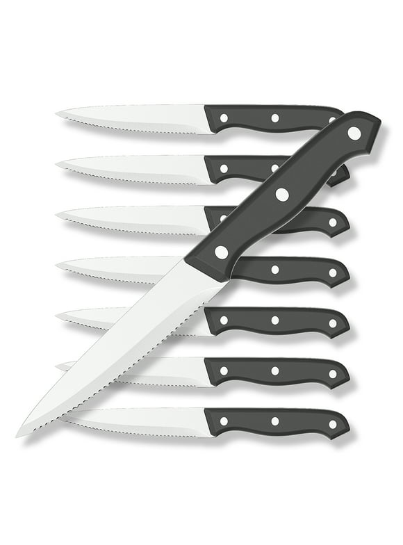 GPED Steak Knives Set of 8, 4.5-inch Serrated Steak Knife Set, Ultra Sharp Stainless Steel Triple Rivet Collection Kitchen Steak Knife Set, Non-Stick & Rust-Resistant Dinner Knives