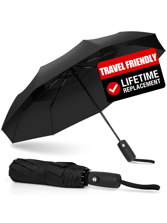 Strongest Windproof Travel Umbrella, Compact Premium Auto Folding Umbrella for Rain and Sun,Durable, Light and Portable for Women and Men, Fits Car & Backpack