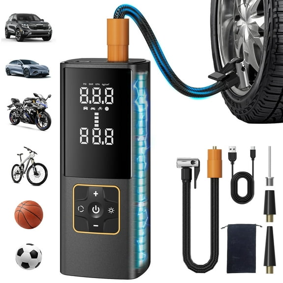 GPED Tire Inflator Portable Air Compressor, 150PSI Cordless Air Pump with Powerful Battery, Portable Air Pump for Car Tires W/ Digital Pressure Gauge & LED Lights for Cars, Bikes, Motorcycle, Balls