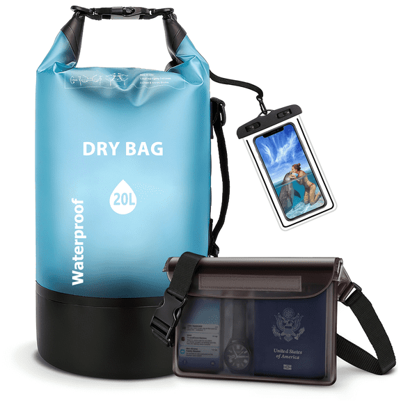 GPED Waterproof Dry Bag, 20L Dry Bags Waterproof with Waterproof Pouch, Roll Top Dry Storage Bag Backpack w/ Double Shoulder Straps for Swimming Boating Kayaking Board Beach Essential