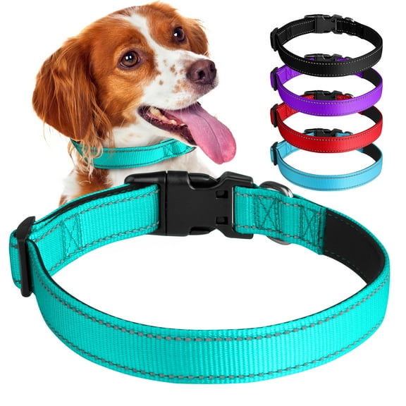 GPEESTRAC Reflective Polyester Adjustable Dog Collar, Aqua, X-Small , Soft Breathable Dog Collar for X-Small Dogs with Buckle