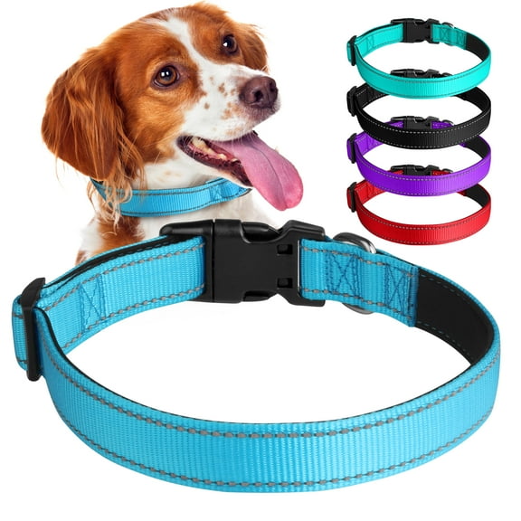 GPEESTRAC Reflective Polyester Adjustable Dog Collar, Blue, Small , Soft Breathable Dog Collar for Small Dogs with Buckle