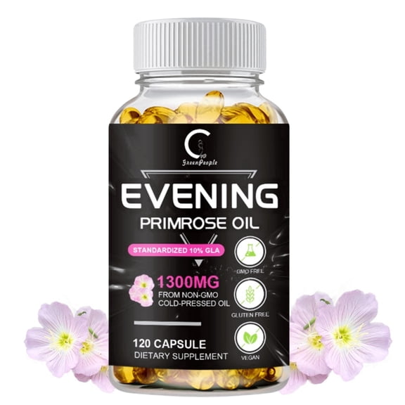GPGP GreenPeople Evening Primrose Oil Supplements (1300mg) with Naturally Occurring GLA for Women's Hormone Balance & Skin Health Support, 120 Softgels