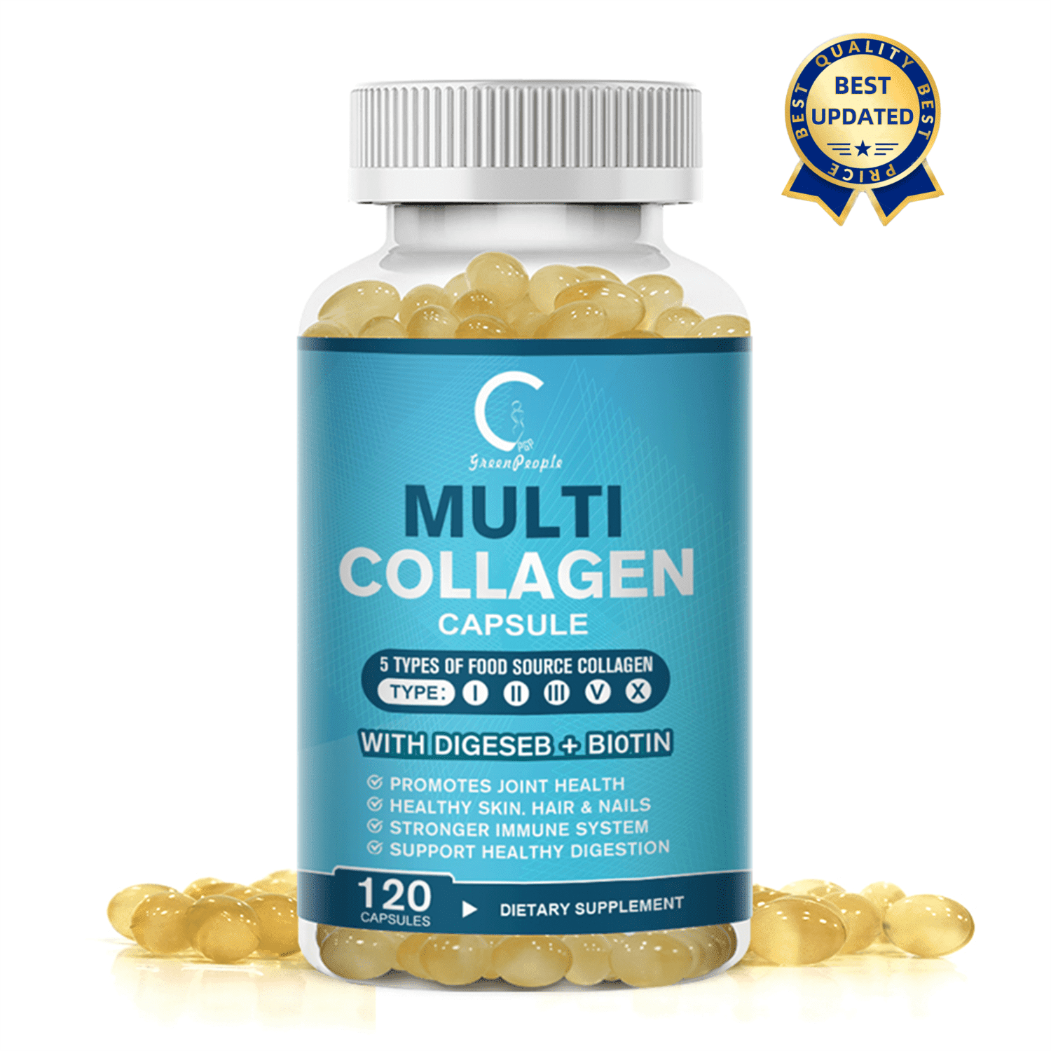 GPGP Greenpeople Multi Collagen Pills 5000mg - 120 Capsules - Healthy Joints, Hair, Skin, Nails