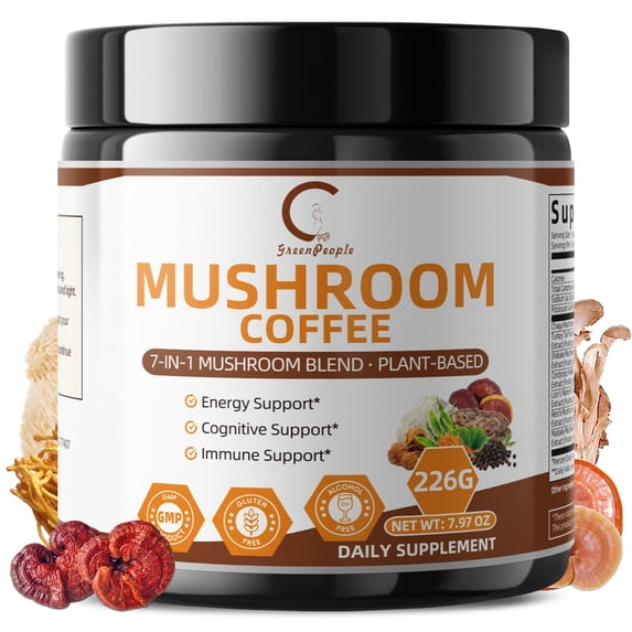 Mushroom Coffee Powder with 7 Mushroom Extract Blend, Arabica Coffee, 7.97 oz, 113 Servings