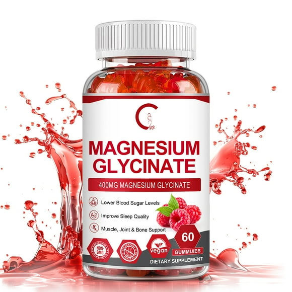 GPGP Magnesium Glycinate Gummies 400mg - Magnesium Potassium Supplement with Vitamin D, B6, CoQ10 for Relax, Sleep & Heart Health - 60 Raspberry Gummies