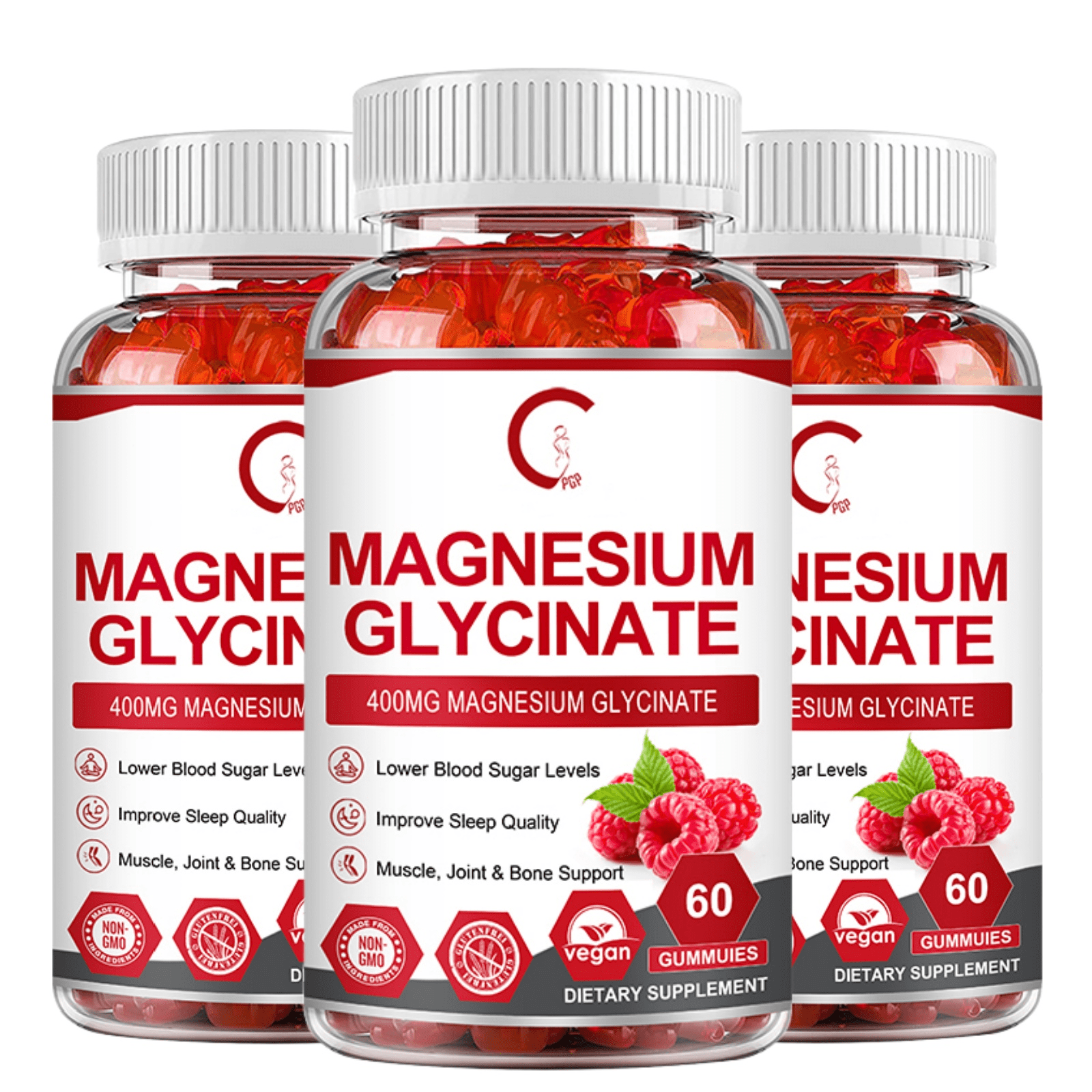 (3 Pack)GPGP Magnesium Glycinate Gummies 400mg Complex - Magnesium Supplement with Potassium, Vitamin D3, B6 for Relaxation, Sleep & Bone Health, Magnesium Gummies for Women Men