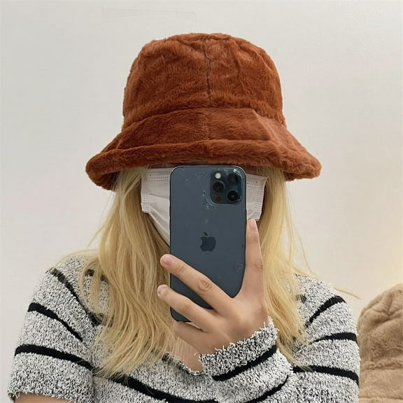 GPHOMRYYY Autumn And Winter Must Come~Pure Colored Fisherman Hat With No Makeup, Cute Female Plush Hat For Warmth, Japanese Style Face Revealing Small Basin Hat