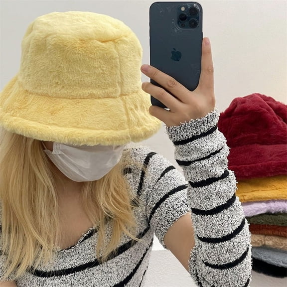 GPHOMRYYY Autumn And Winter Must Come~Pure Colored Fisherman Hat With No Makeup, Cute Female Plush Hat For Warmth, Japanese Style Face Revealing Small Basin Hat