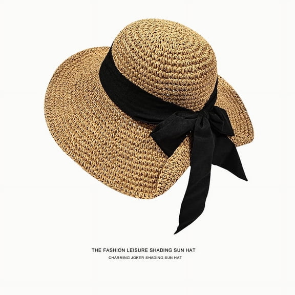 GPHOMRYYY Black Bow Fisherman Hat, Female Straw Hat, Japanese Large Brim, Versatile For Summer Outings, Sun Protection And Shading Hat, Spring And Summer