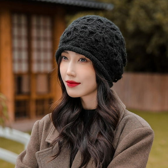 GPHOMRYYY Handmade Crochet Hat For Women, Versatile For Autumn And Winter, Warm And Soft Floral Pullover Hat, Double-Layer Knitted Sweater Hat, Hood