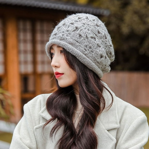 GPHOMRYYY Handmade Crochet Hat For Women, Versatile For Autumn And Winter, Warm And Soft Floral Pullover Hat, Double-Layer Knitted Sweater Hat, Hood
