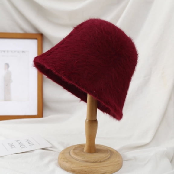 GPHOMRYYY Hat Women's Autumn And Winter Korean Edition Popular Fashion Versatile Bowl Hat Showcase Face Little Rabbit Plush Bucket Fisherman Hat