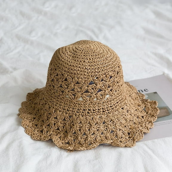 GPHOMRYYY Japanese Lace Hollowed Out Handmade Woven Large Brimmed Straw Hat, Versatile For Sun Shading, Vacation Beach Sun Protection, Lady Sun Hat, Woman