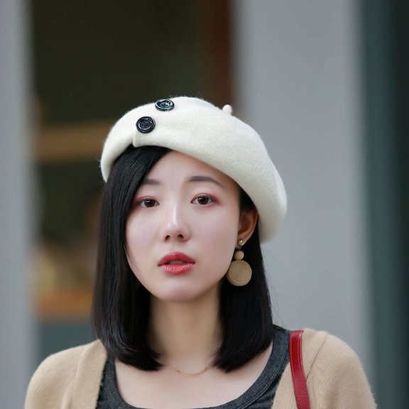 GPHOMRYYY Japanese White Wool Beret. Female Button Painter Hat Japanese I British Retro Hat Female Autumn And Winter Korean Version NS
