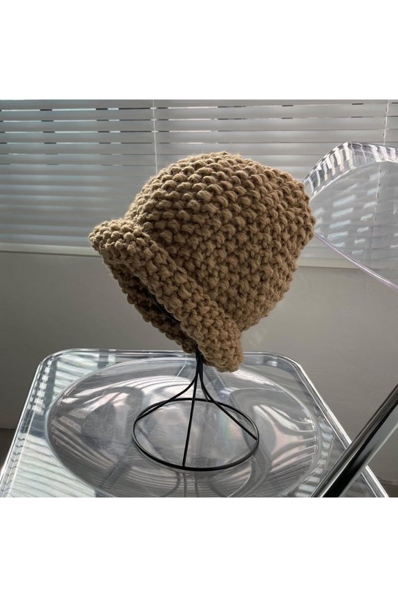 Pineapple Hats ~ Niche Rough Knitted Woolen Hat Girl Autumn And Winter Flip -Pinged, All -Round Face -To -Face Small Warm Hat