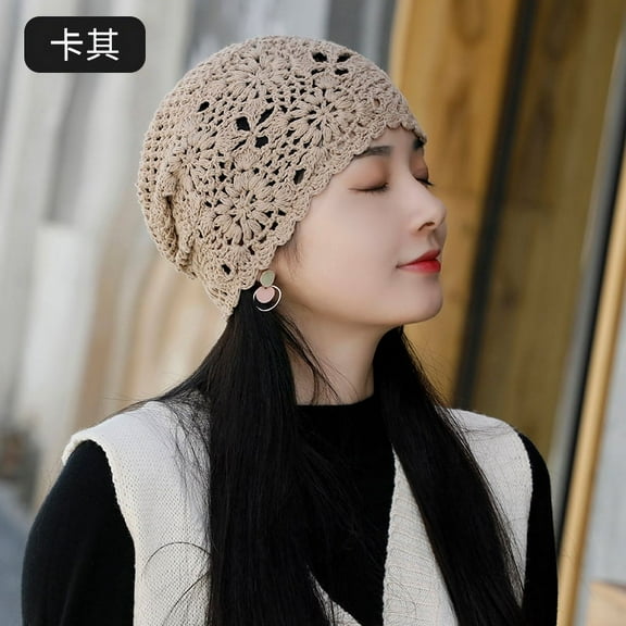GPHOMRYYY Spring And Autumn Thin Hollow Handmade Women's Hook Hat Hooked With Flower Weaving Women's Woolen Knitted Hat Summer Headband Hat