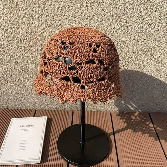 GPHOMRYYY Straw Hat Summer Hollow Grass Woven Short Internet Famous Instagram Beach Sun Shading Bucket Hat For Women Small Fresh Hat Foldable