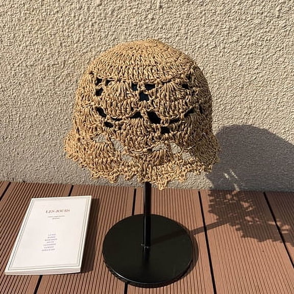 GPHOMRYYY Straw Hat Summer Hollow Grass Woven Short Internet Famous Instagram Beach Sun Shading Bucket Hat For Women Small Fresh Hat Foldable