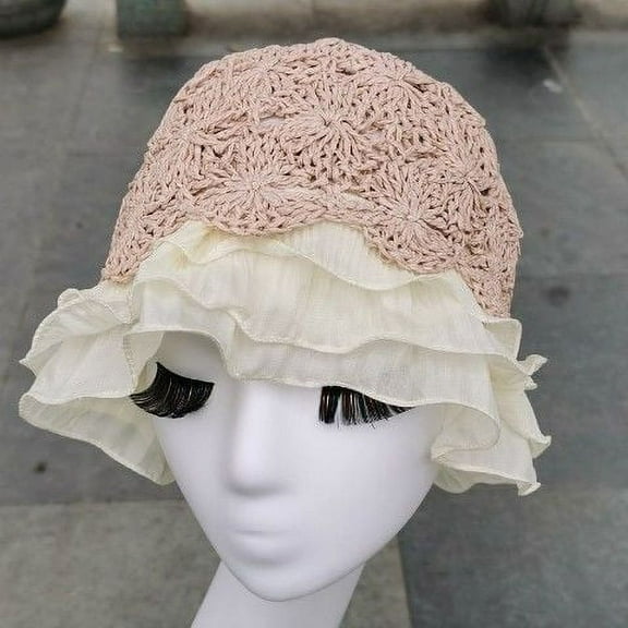 GPHOMRYYY Summer Ear Edge Handmade Straw Woven Headband Hat With Lace Edge Korean Version Cute Straw Hat For Women