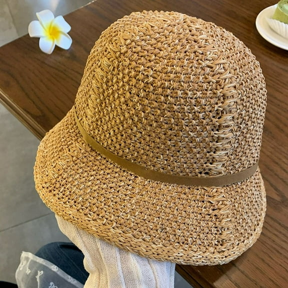 GPHOMRYYY Summer Sunscreen Straw Hat For Women New Hollow Breathable Big Eaf Sunshade Hat For Beach Vacation Fisherman Hat Basin Hat