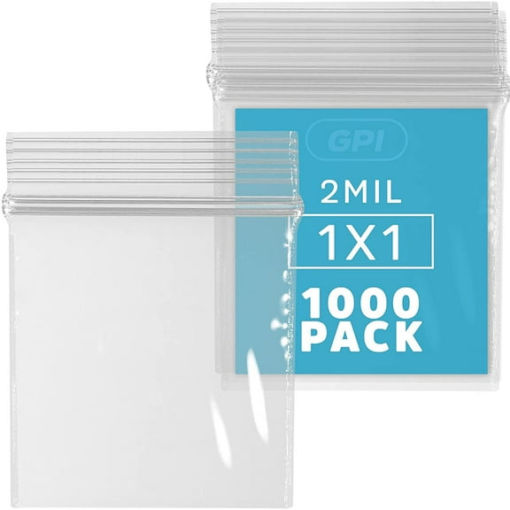GPI 1” x 1” Small Ziplock Bag for Jewelry Storage, Shipping & Packaging, 1000-Pack