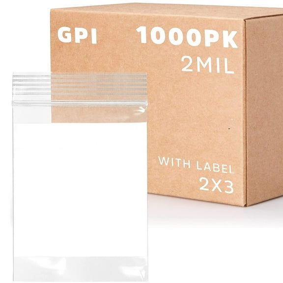 GPI 2” x 3” Heavy Duty Ziplock Bag 2 Mil Clear Resealable Bags with Write-On Block for Labels,1000-Pack