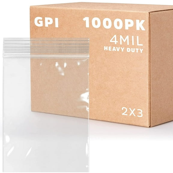 GPI 2” x 3” Heavy Duty Ziplock Bag 4 Mil Clear Resealable Bags for Travel, Storage & Shipping, 1000-Pack