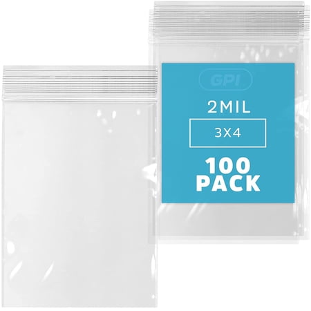 GPI 2” x 3” Ziplock Bag 2 Mil Clear Resealable Bags for Travel, Storage & Shipping, 100-Pack