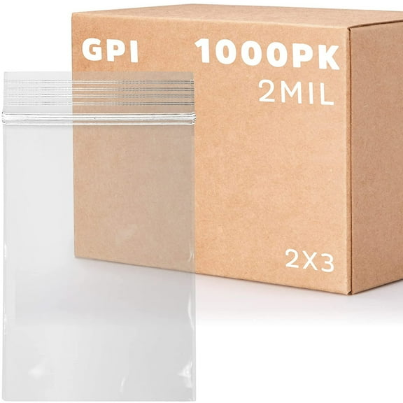 GPI 2” x 3” Ziplock Bag 2 Mil Clear Resealable Bags for Travel, Storage & Shipping, 1000-Pack