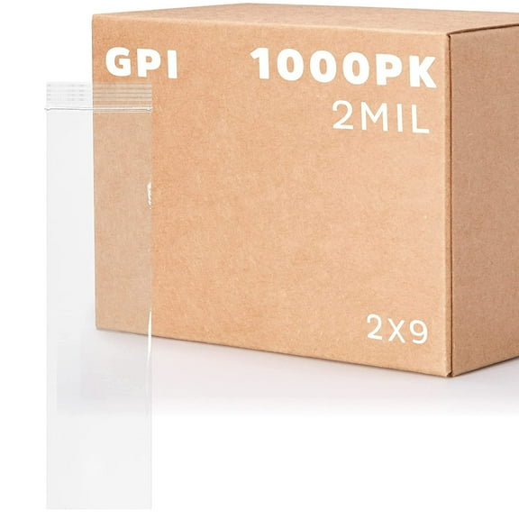 GPI 2” x 9” Reclosable Ziplock Bag 2 Mil Clear Zipper Bags, 1000-Pack