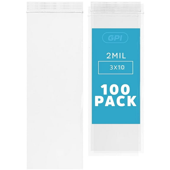 GPI 3” x 10” Reclosable Ziplock Bag 2 Mil Clear Zipper Bags, 100-Pack