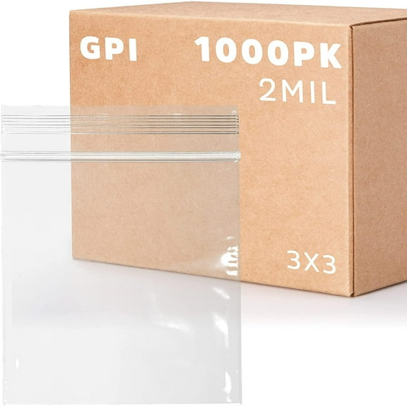 GPI 3” x 3” Reclosable Ziplock Bag 2 Mil Clear Zipper Bags, 1000-Pack